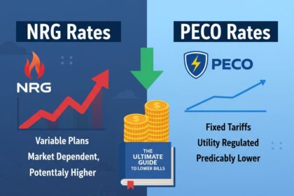 Infographic illustrating the comparison between NRG supplier rates and PECO Price to Compare (PTC) for lowering energy bills.