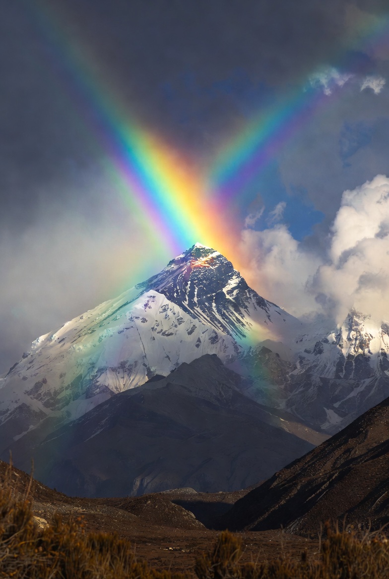 Aerial view of colorful spots in rainbow valley everest death zone.
