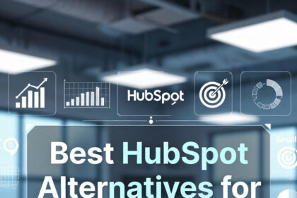 A comparative chart showing the top five HubSpot alternative software platforms for small businesses, including their logos, key strengths, and starting prices.