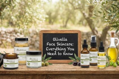 Close-up of Olivella Face Nourishing Cream jar with olive branch.