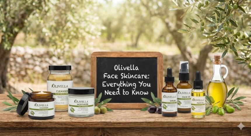Close-up of Olivella Face Nourishing Cream jar with olive branch.