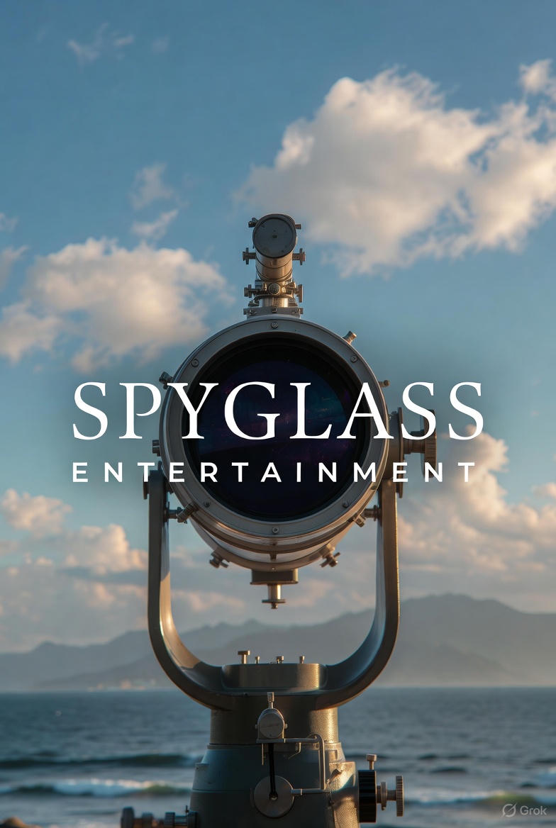 Image of Spyglass Entertainment logo with telescope and ocean; Spyglass Entertainment Avid visual elements; Comparison table of Spyglass logo variants