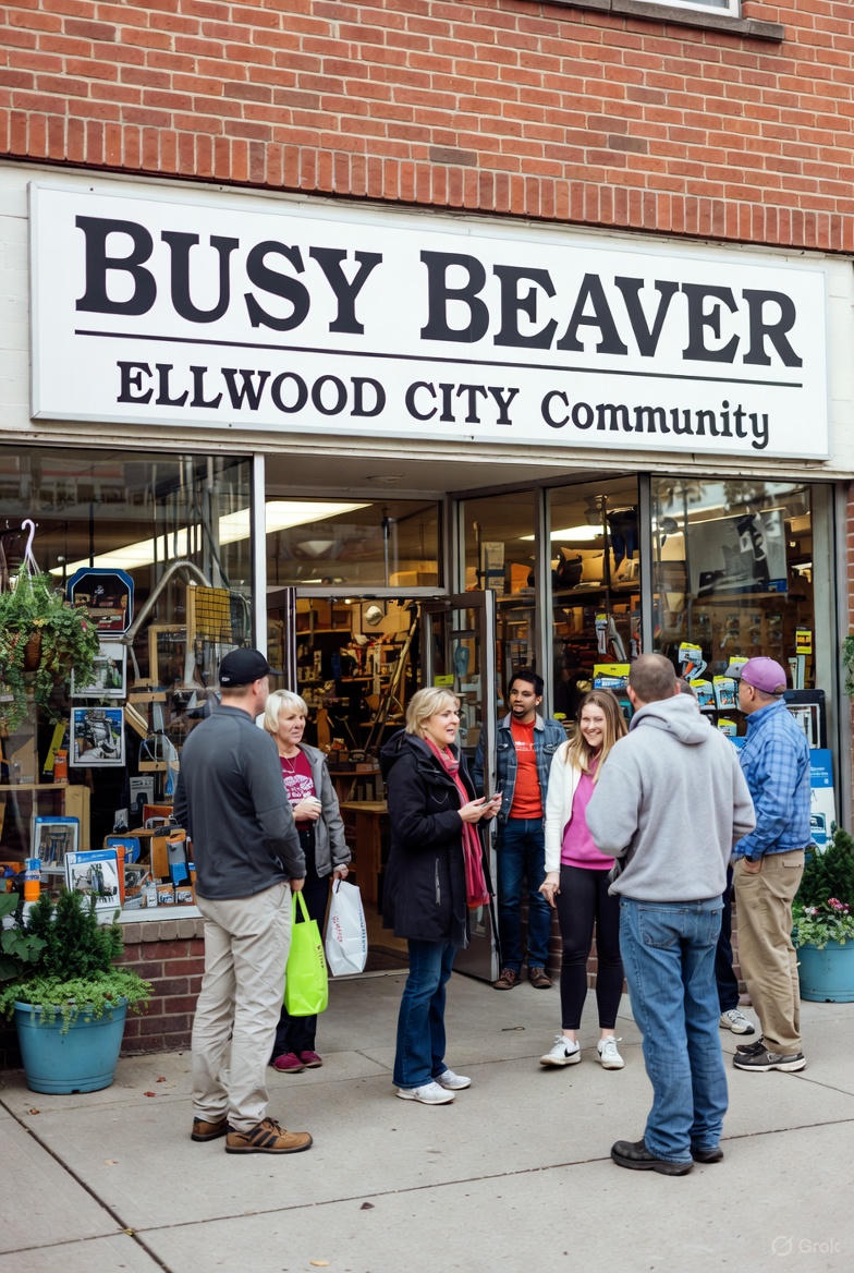 Busy Beaver Ellwood City store exterior; Customers shopping at Busy Beaver Ellwood City; Tools on display at Busy Beaver Ellwood City