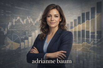 Portrait of creative professional Adrianne Baum smiling in a studio workspace.