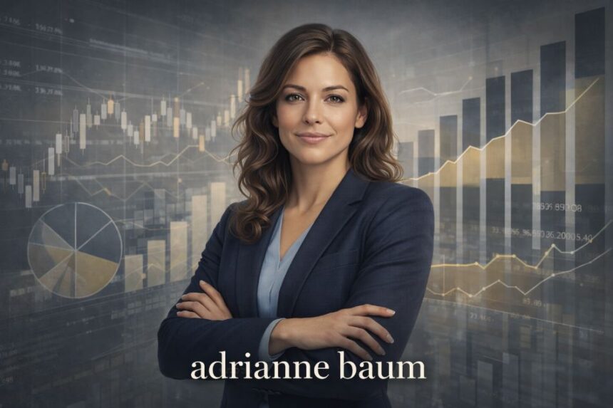 Portrait of creative professional Adrianne Baum smiling in a studio workspace.