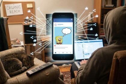 Illustration showing a network of interconnected nodes with a central video icon radiating light, representing viral content spreading organically.