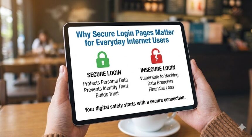 Illustration of a secure login form with a shield icon and a padlock.