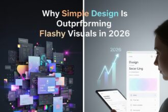 A clean, minimalist website interface on a laptop next to a cluttered, overly decorative design on a tablet, illustrating the contrast.