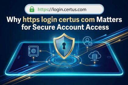 A visual representation of a secure HTTPS login process, showing a padlock icon protecting data flowing between a user's computer and a server labeled 'certus.com'.